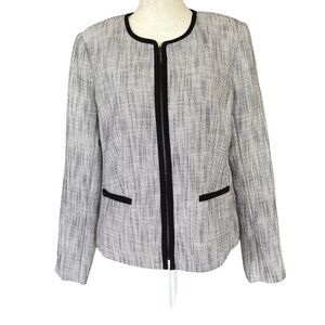 212 Collection women’s size 10 black and white zip up lined tweed blazer